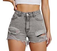 Jeans Donna Gamba Dritta - Jeans Donna Pantaloni Pantaloncini in Denim Aderenti con Tasche e Nappe Elasticizzate Sexy e alla Moda da Donna