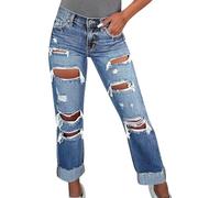 Jeans Donna Gamba Dritta - Jeans Gamba Larga Donna Jeans Skinny a Vita Alta con Gamba Dritta da Donna Strappati in Vecchi Jeans