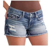 Jeans Donna Gamba Larga - Jeans Elasticizzati Donna Pantaloncini di Jeans Strappati Donna Pantaloncini di Jeans Effetto Consumato a Vita Media Jeans Corti Elasticizzati con Tasca Jeans Casual Estivi