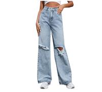 Jeans Donna Larghi, Jeans Elasticizzati Donna Baggy Gamba Larga Jeans Gotico Baggy Denim Pantaloni a Vita Alta Punk Sciolti Diritti Streetwear Jeans Donna Estivi Leggeri per Ogni Occasione