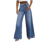 Jeans Donna Larghi, Jeans Elasticizzati Donna Colorblock Loose Fit Vintage Casual con Stampa Gamba Dritta in Vita Elastica con Stampa Pantaloni in Denim per La Vita Quotidiana E Lo Sport