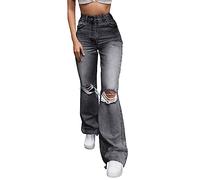 Jeans Donna Pantaloni - Jeans da Donna Elasticizzato Donne Pantaloni Hole Denim Button Elastic Pocket Waist Jeans Pantaloni High Loose Women's Jeans