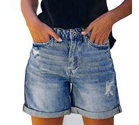 Jeans Donna Shorts Estivi, Pantaloni Corti Sportivo Leggero LavoroBermuda da Escursionismo a Vita Alta con Tasche,Pantaloni Corti da Donna Elasticizzati,Pantaloncini Donna Leggeri Estivi (Blue, L)