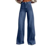 Jeans Donna Vita Alta Curvy Fit Gamba Larga Y2k Baggy Curvy Jeggings Pants Larghi Wide Leg 2025 Skinny Push Up Gamba Dritta Jeans Baggy Strappati Pantaloni Eleganti Donna Blu Scuro S