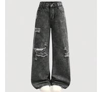 Jeans dritti a vita media, lavaggio chiaro, ampi e strappati, stile casual Y2K per ragazze pre-adolescenti, adatti per Ognissanti, autunno, Natale, ritorno a scuola, ritorno a casa, streetwear vintage