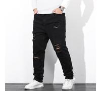 Jeans dritti con strappi, slim fit, in cotone, con gamba lunga e orlo sfilacciato, cargo, tinta unita nera, adatti per lavoro, casual, uscite, tempo libero, pendolarismo, vacanze, stile grunge 2XL,3XL