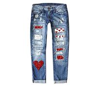 Jeans dritti da donna, per feste, eleganti, dritti, a gamba larga, a vita alta, per il tempo libero, per San Valentino, lungo, comodo, classico, alla moda, O rosso., L