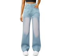 Jeans elasticizzati a gamba dritta da donna UK Magic Shaping Jeans a gamba larga Push Up Butt Lifting Pantaloni elasticizzati a vita alta Vestibilità rilassata Pantaloni in denim con tasche Pantaloni