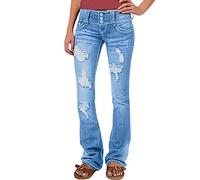 Jeans elasticizzati da donna, jeans a vita bassa, taglio in denim, elasticizzati, in cotone, casual, comodi, per il tempo libero, stile retrò, skinny denim, Azzurro, XS