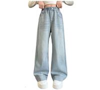 Jeans elasticizzati da ragazza, classico design a cinque tasche, comodi pantaloni per il tempo libero per il gioco e la scuola, Azzurro, 11-12 Anni