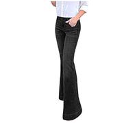 Jeans Flare da donna a vita alta, jeans elasticizzati da donna, calze larghe, pantaloni casual larghi larghi con tasche portachiavi classico svanito loungewear giornalieri leggeri taglio denim