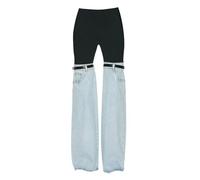 Jeans impiombati Primavera Nuovo Stile Vita Alta Gamba Larga Dritta Pantaloni Chic Personalizzati di Fascia Alta per Donna-Nero/Denim-M