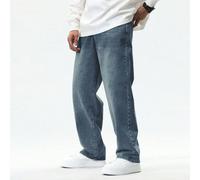Jeans in denim casual e minimali con tasche per uomo taglie forti, gamba dritta, con strappi, azzurro chiaro, modello cargo, ideale come regalo per il marito o il fidanzato 2XL,3XL,4XL,5XL,6XLDenim