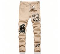 Jeans in denim da ragazzo adolescente con stampa di slogan e orso cartoni animati 8Y,9Y,10Y,14Y,11Y,12Y,13Y,16Y,15YDenim