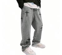 Jeans in denim da uomo alla moda, gamba dritta ampia, casual basic, con stella incrociata, regalo per la Festa del Papà L,M,S,XL,XS,XXL,XXXLDenim