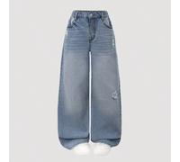 Jeans in denim lavato con gamba dritta e ampia, versatili e casual, adatti a tutte le stagioni, comodi per ragazze e donne 8Y,9Y,10Y,11Y,12YBlocchi di colore,Grafico,LettereDenim