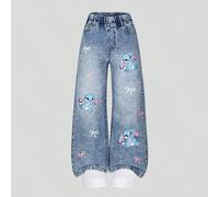 Jeans in denim per ragazze pre-adolescenti, casual e carini con stampa a coniglio, gamba ampia e comoda in cotone, adatti per uso quotidiano, scuola, pendolarismo, in tutte le stagioni 8Y,9Y,10Y,11Y,1