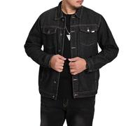 Jeans Jacket for Men Plus Size Vintage Denim Jacket Slim Fit Ripped Jean Coat Cotton Washed Clothes Black Medium