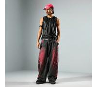 Jeans larghi con tasche con motivo a spine rosso e nero da uomo L,M,S,XLDenim