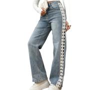 Jeans Larghi da Donna alla Moda Jeans a Gamba Dritta Patchwork in Pizzo a Vita Media Pantaloni in Denim da Strada Y2K