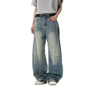 Jeans Larghi da Uomo, Jeans a Gamba Larga, Pantaloni Casual da Uomo, Pantaloni con Cuciture Irregolari, Abbigliamento Strada
