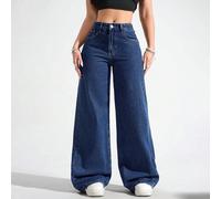 Jeans larghi e diritti casual da donna taglia comoda, con tasche applicate, senza stretch, adatti per vacanze 0XL,1XL,2XL,3XL,4XLColore unicoDenim