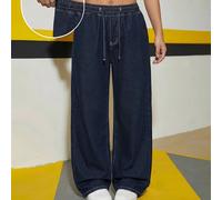 Jeans larghi e morbidi con vita elastica e coulisse, design casual e vintage da ragazza adolescente, adatti per il ritorno a scuola, il college, l'uso quotidiano, i festival e lo streetwear, versatili