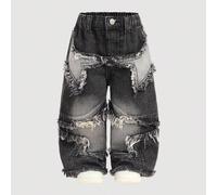 Jeans larghi neri in denim con decorazioni a stella sfilacciata e patchwork, stile vintage, adatti per bambino, per autunno/inverno, uso quotidiano, streetwear, Ognissanti, Natale, inverno, jeans cald