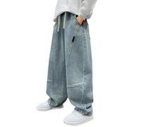Jeans larghi per la primavera e per la taglia media e grande, pantaloni dritti personalizzati retrò per la ragazza alla moda, larghi, lunghi, casual, per bambini 86, Azzurro, 12-13 Jahre