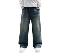 Jeans larghi per la primavera e per la taglia media e grande, pantaloni dritti personalizzati retrò per la ragazza alla moda, larghi, lunghi e casual jeans S Baby Boy, Blu, 7-8 Jahre