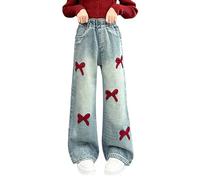 Jeans Larghi per Ragazze Pantaloni Baggy Vita Elasticizzata Bambina Casual attività all'Aria Aperta Vintage invecchiati Adolescenti dai 9 ai 16 Anni