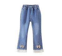 Jeans Larghi Ragazze Pantalone Palazzo Denim Pantaloni con Elasticizzati Vita Lunghi Denimjeans Dritti Casual Moda a Gamba Dritta Larga Pant Pants Stile retrò da Strada