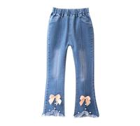 Jeans Larghi Ragazze Pantaloni a Gamba Larga da Ragazza Vita Bassa Zampa Elasticizzati Dritti Casual Moda Strappati in Denim all Pantalone Hip Hop Bambina