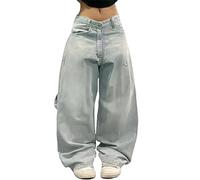 Jeans oversize da donna, modello cargo baggy con tasche multiple, stile Y2K, pantaloni casual da streetwear, a vita media, taglia plus, con grafica divertente, salopette hippy per il tempo libero, BU1