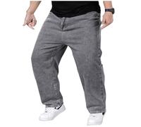 Jeans oversize - Jeans da uomo, elasticizzati, a vita alta, elasticizzati, dritti, in denim, per il tempo libero, pantaloni cargo, b, M