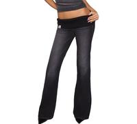 Jeans Patchwork da Donna con Vita Bassa e Bootcut, Pantaloni in Denim a Gamba Larga Slim Vintage y2k Elasticizzati alla Moda,Nero,L