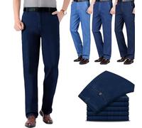 Jeans per gli uomini più anziani, jeans elasticizzati classici da uomo, jeans elasticizzati dritti, jeans regular fit rilassati per anziani, medi, Blu scuro, 48