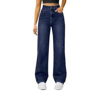 Jeans per le donne UK a vita alta gamba larga jeans classici casual denim | Design minimale e pulito, gamba larga a lunghezza intera, drappeggio morbido, jeans classici alla moda a cinque tasche