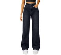 Jeans per le donne UK a vita alta gamba larga jeans classici casual denim | Design minimale e pulito, gamba larga a lunghezza intera, drappeggio morbido, jeans classici alla moda a cinque tasche