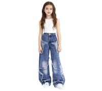 Jeans Ragazza Baggy - Pantaloni in Denim a Gamba Larga per Ragazze alla Moda con Design a Stella a Vita Alta Comodi Pantaloni Casual per Ragazze Adolescenti e Ragazzi Pantaloni alla Moda da Strada