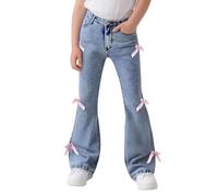Jeans Ragazza - Jeans per Ragazze Pantaloni Larghi in Denim a Gamba Larga Vita Alta Elasticizzata graziosi Pantaloni con Fiocco Casual Abbigliamento da Strada per Bambini (Blue 8-9 Years)