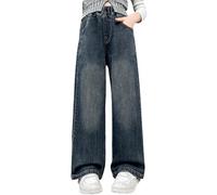 Jeans Ragazza Larghi, Pantaloni da Ragazza Jeans Larga Ricamo a Cuore Casual con Gamba Dritta Tasche Pantaloni Ragazza Fori Wide Leg Jeans Gamba Larga Ragazza per La Primavera E L'autunno