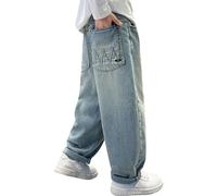 Jeans Ragazzo Bambino Dritto Pantaloni in Denim retrò Comodi Tinta Skinny Moda Larghi Hip Hop Cargo Large Casual da Cowboy a Gamba