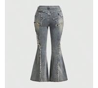 Jeans skinny a zampa con toppe a forma di stella in stile Y2K per taglie forti 1XL,2XL,3XL,4XLGeometrico,Colore unicoTessuto intrecciato