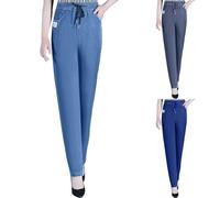 Jeans skinny da donna a vita alta elastici, jeans da donna di grandi dimensioni, pantaloni in seta ghiacciata con tasche con coulisse portachiavi di grandi dimensioni, tinta unita, pantaloni piccole