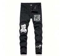 Jeans skinny da ragazzo adolescente con stampa casual di slogan e orso cartoni animati 8Y,9Y,10Y,14Y,11Y,12Y,13Y,16Y,15YLettereDenim