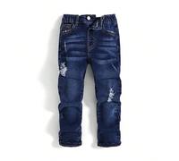 Jeans skinny in denim elasticizzato, con design strappato e sfrangiato, lavaggio scuro, comodi e rinfrescanti, adatti per l'uso quotidiano di un ragazzo giovane 6Y,7Y,4Y,5YColore unico,stampa dappertu