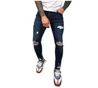 Jeans Skinny Uomo, Jeans Elasticizzati Uomo da Lavoro Vita Bassa Chiusura con Patta E Bottoni Casual Skinny Strappati in Denim Invecchiato Jeans Cargo Uomo per La Vita Quotidiana E Lo Sport