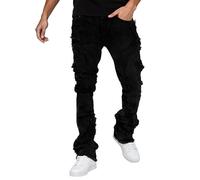 Jeans Skinny Uomo, Jeans Elasticizzati Uomo Slim Fit Cargo in Tessuto Standard Sportivo Multitasca per La Bocca del Piede Corda in Vita Patchwork Nastro Jeans da Lavoro Uomo per Outfit alla Moda