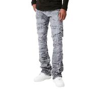 Jeans Skinny Uomo, Jeans Elasticizzati Uomo Stampa di Lettere in Stile Motociclistico Gamba Dritta E Colore a Contrasto Skinny Elastico Jeans Cargo Uomo per La Vita Quotidiana E Lo Sport